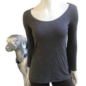 Yoga Gray Scoop Neck Long Sleeve High Low Cotton Shirt Women's Size XS